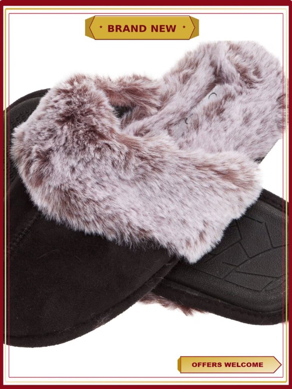 Faux Fur Memory Foam Scuff Slippers for Women - Indoor/Outdoor Comfort